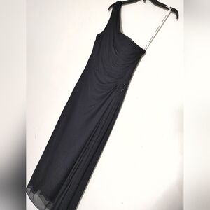 David's Bridal one shoulder beaded chiffon maxi dress